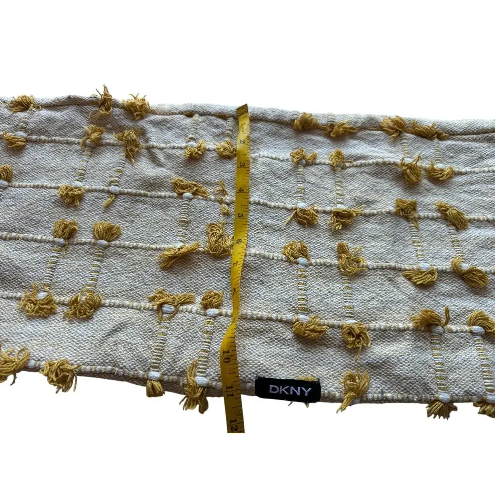 DKNY Fringe Woven Turmeric Yellow Ivory Long Decorative Pillow Cover Cotton